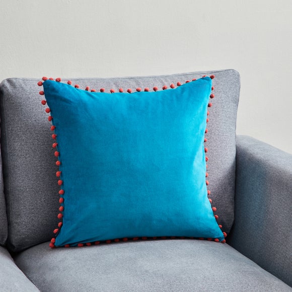 Velvet Pom Pom Cushion Dunelm