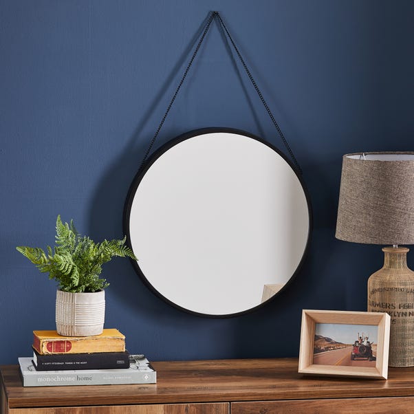Round Hanging Chain Wall Mirror, Black 45cm image 1 of 3