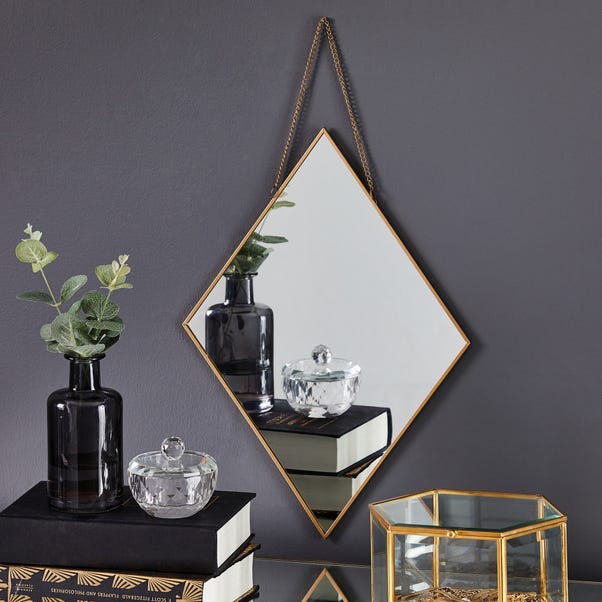 Hanging Chain Diamond Wall Mirror, Gold 27cm Gold undefined