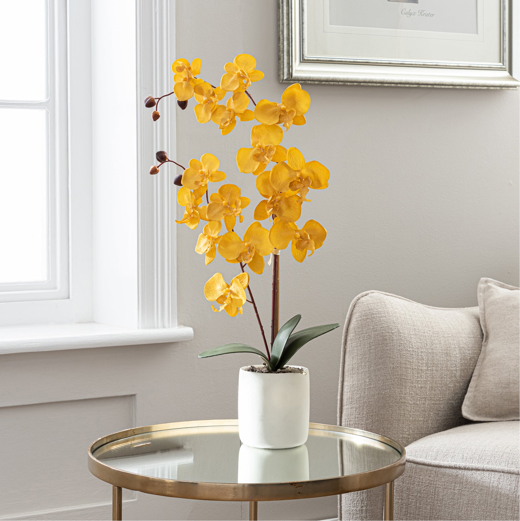Artificial Ochre Orchid in Plant Pot