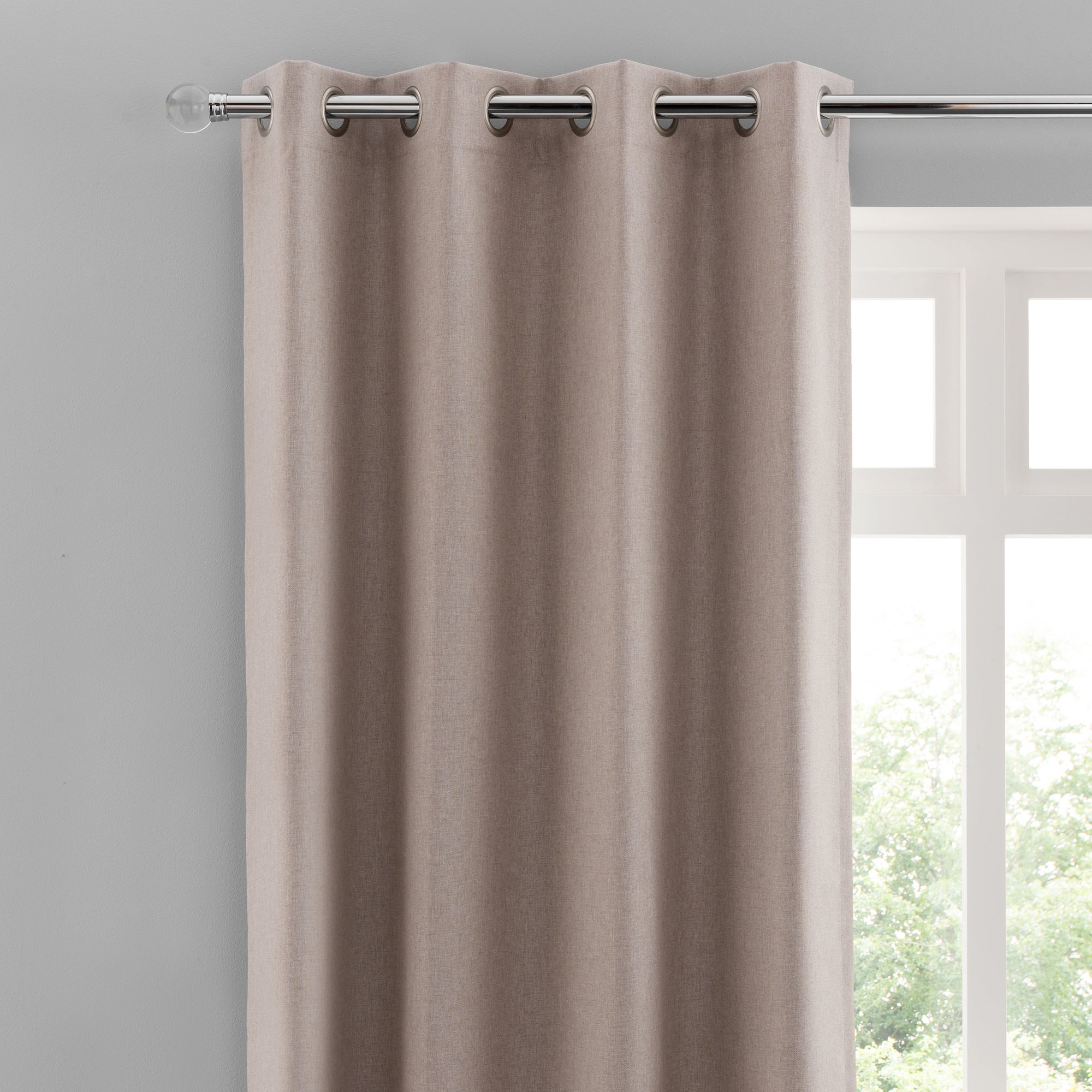 Luna Brushed Pebble Blackout Eyelet Curtains | Dunelm