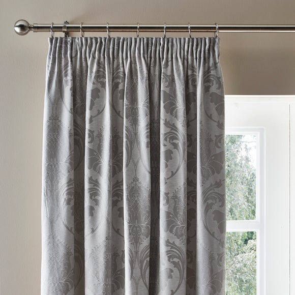 JACQUARD LEAF LEAVES CREAM SILVER LINED PENCIL PLEAT CURTAINS *9 SIZES* 