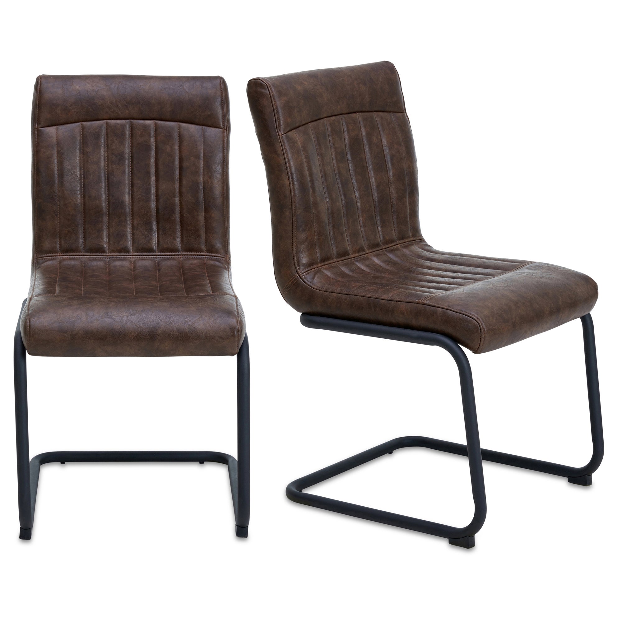 2 Dining Chairs Brown Pu Leather, Felix Walnut Dining Chair