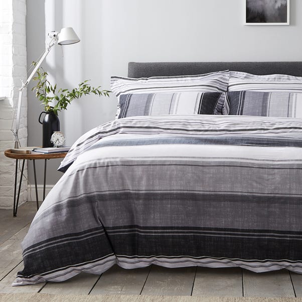 Ellis Grey Stripe Reversible Duvet Cover and Pillowcase Set image 1 of 4