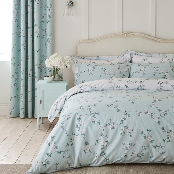 Edith Duck Egg Floral Reversible Duvet Cover and Pillowcase Set image 1 of 5