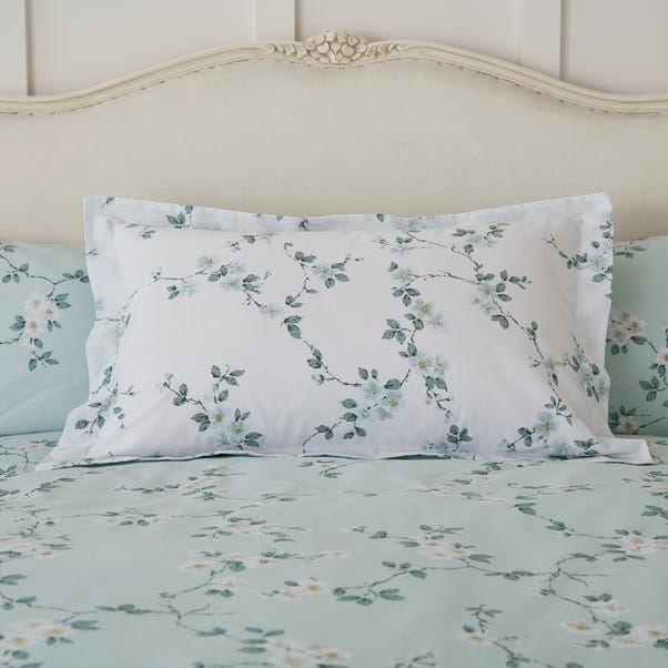 Edith Duck Egg Floral Oxford Pillowcase image 1 of 2