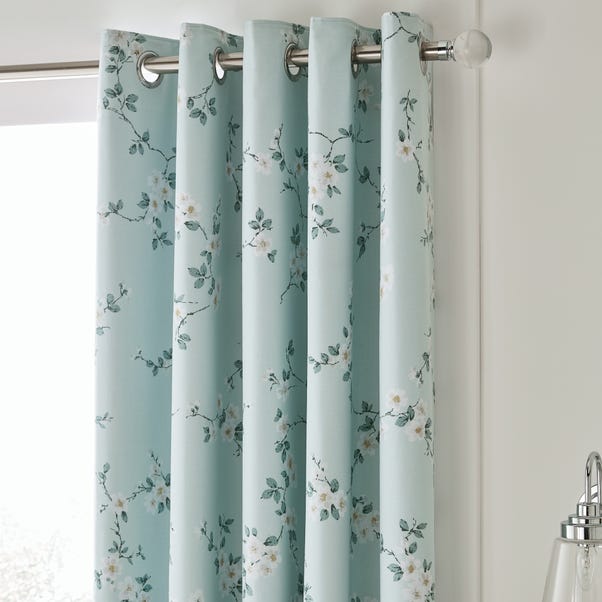 Edith Duck Egg Floral Blackout Eyelet Curtains image 1 of 6