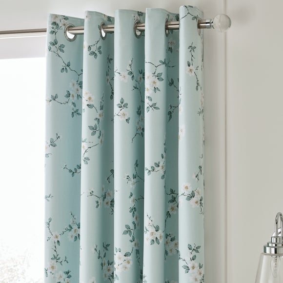 Edith Duck Egg Floral Blackout Eyelet Curtains | Dunelm