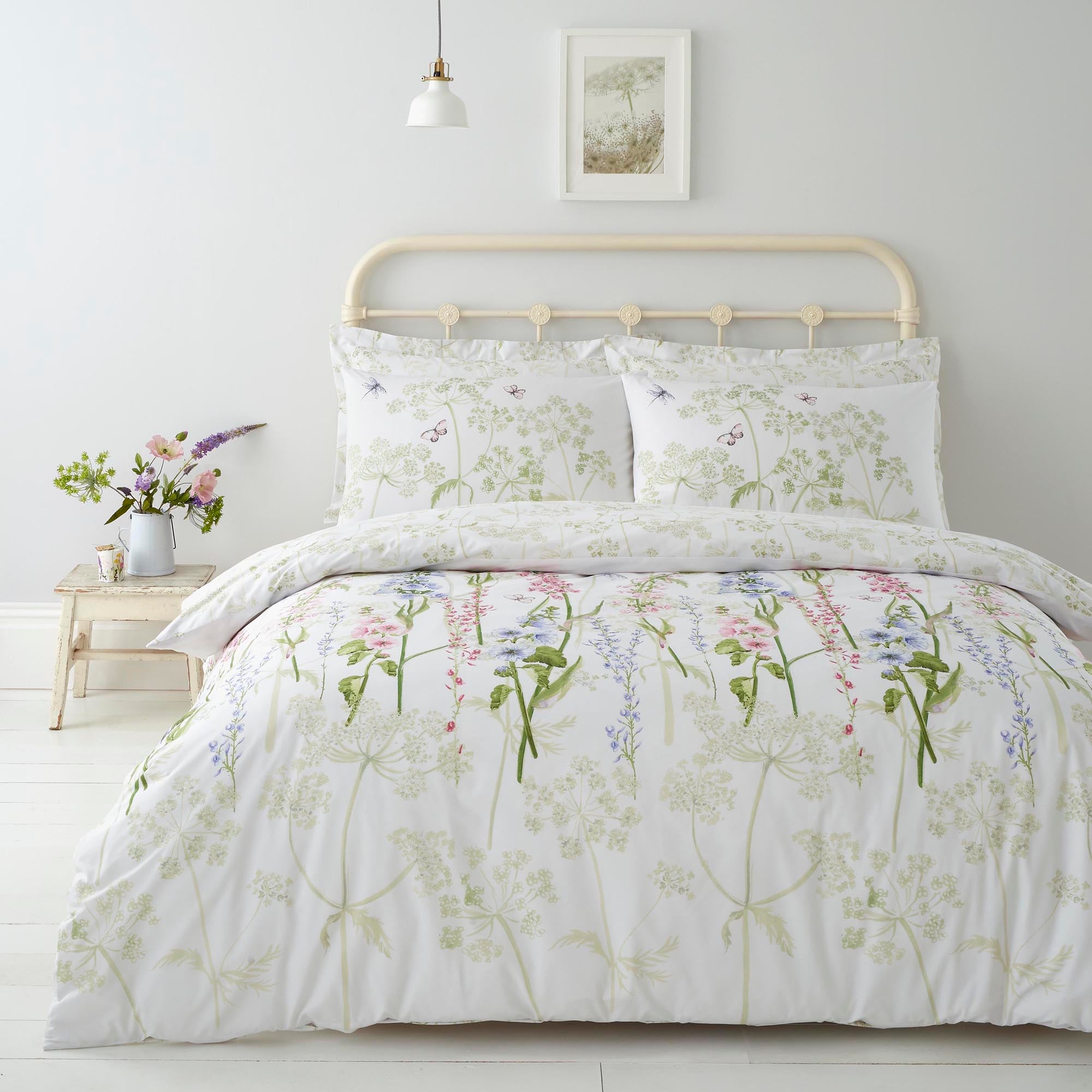 Felicity White Floral Reversible 100 Cotton Duvet Cover and Pillowcase