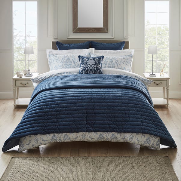 Dorma Remington Cotton Velvet Blue Bedspread image 1 of 2
