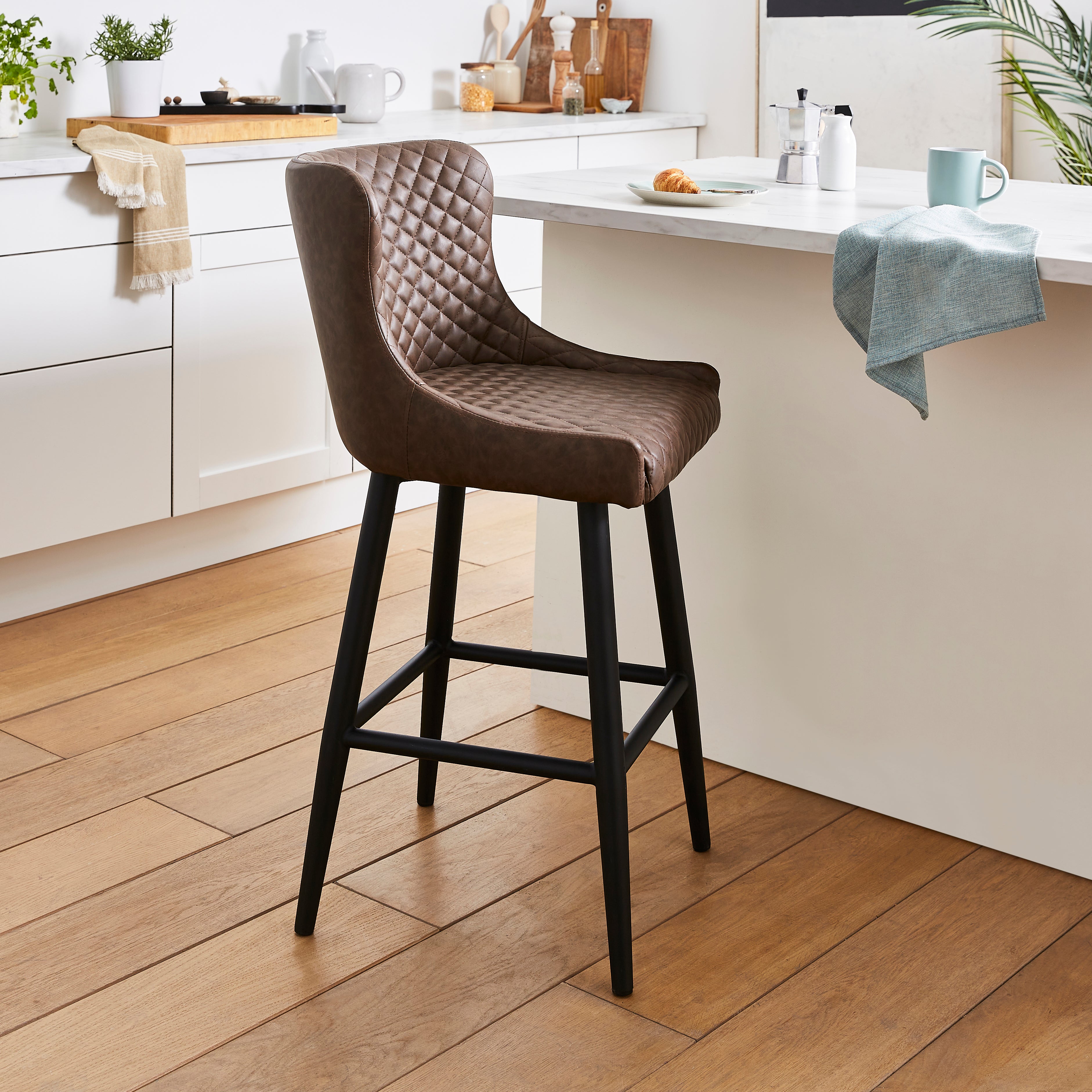Montreal Counter Height Bar Stool, Faux Leather Brown