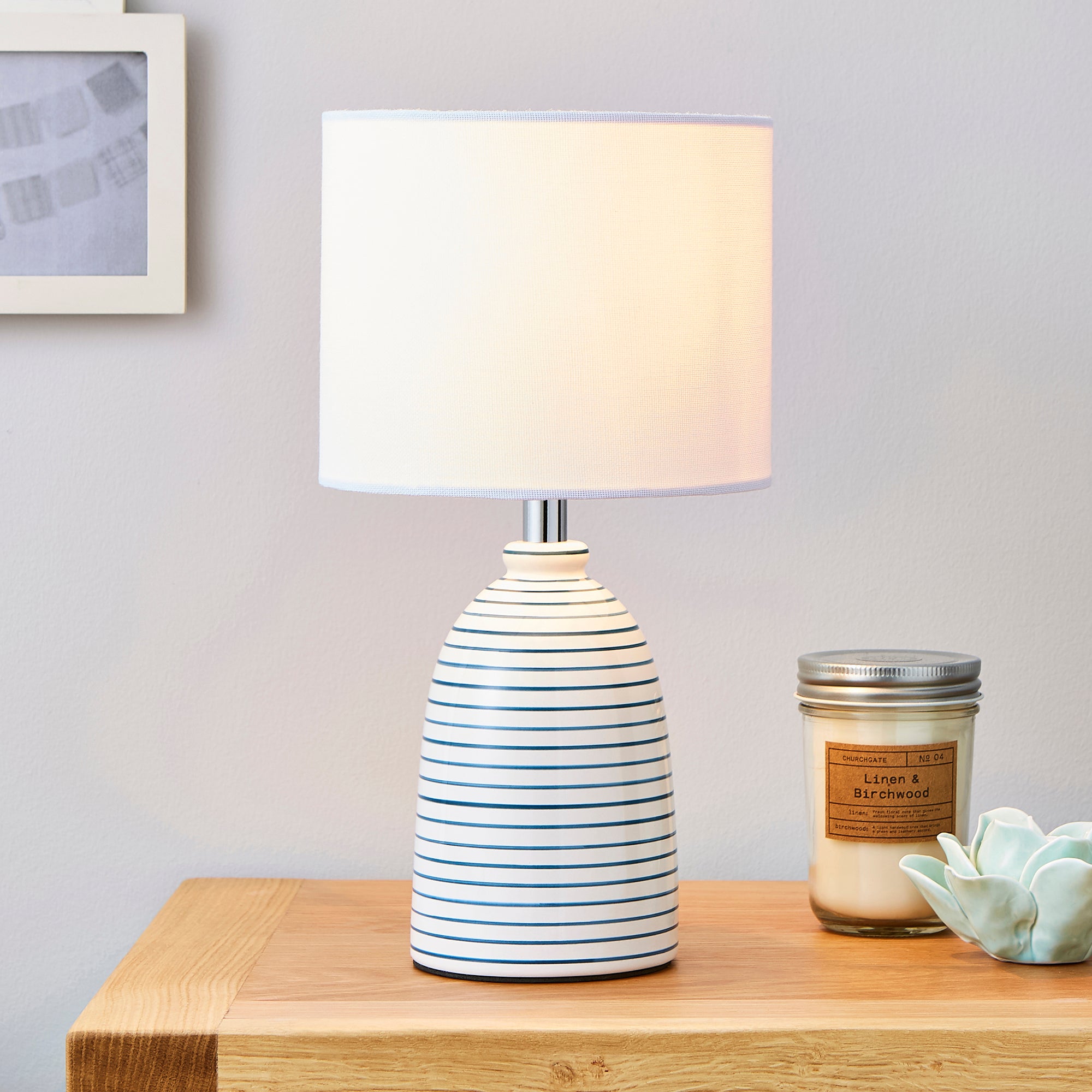 Tenby Ceramic White and Blue Table Lamp