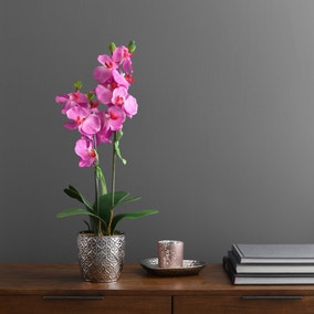 Artificial Orchid Pink in Silver Vase 28cm