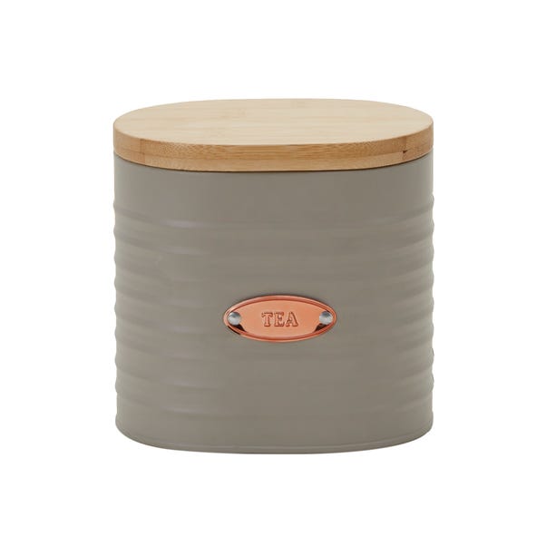 Grey and Copper Metal Tea Canister image 1 of 2