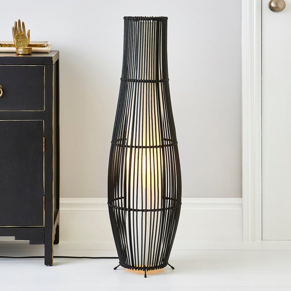 black rattan floor lamp