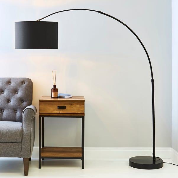 Damien Black Arc Floor Lamp Dunelm, Black Arched Floor Lamp With White Shade