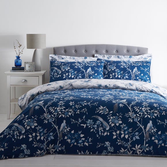 Oriental Bird Blue Duvet Cover And Pillowcase Set Dunelm   30648069 