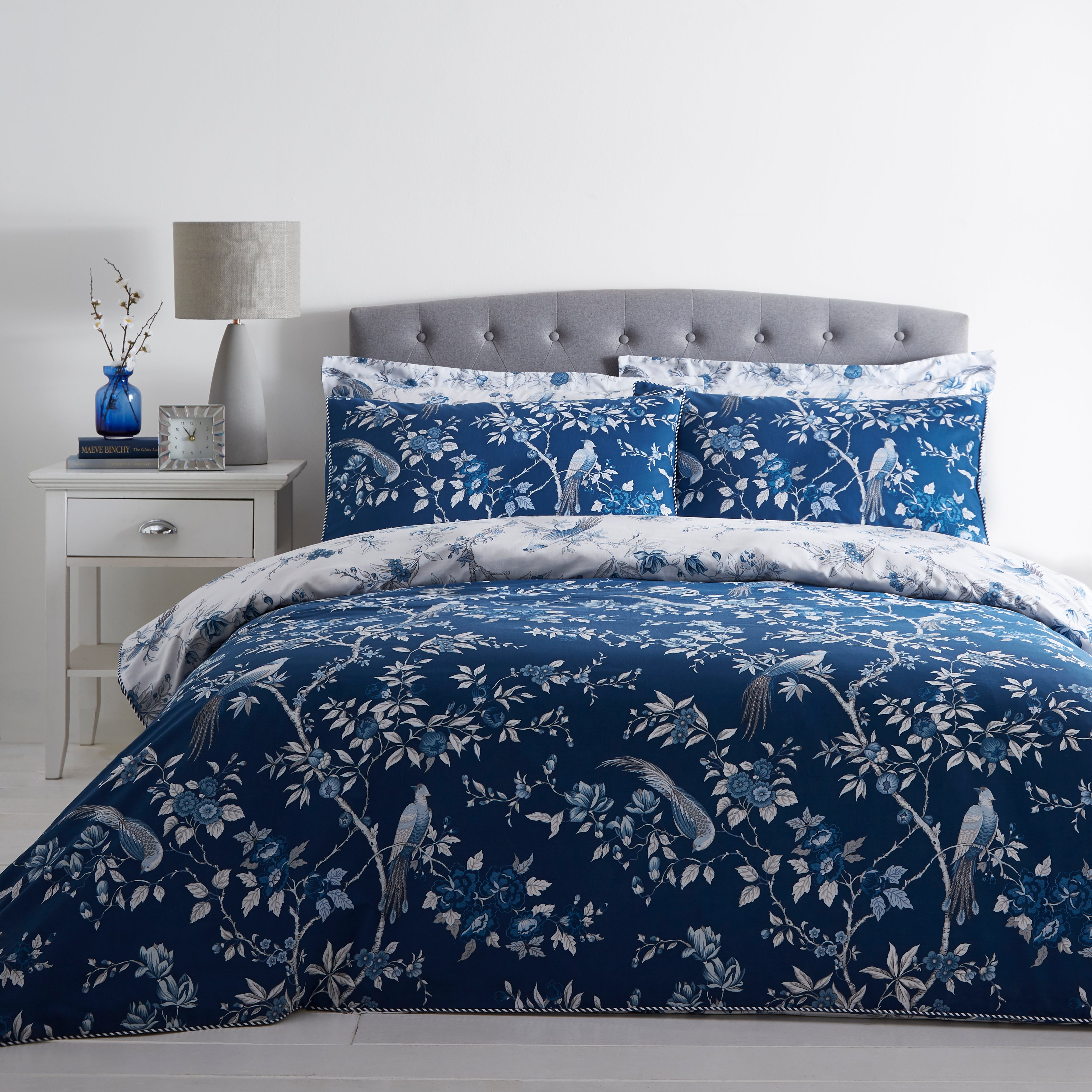 Oriental Bird Blue Duvet Cover and Pillowcase Set | Dunelm