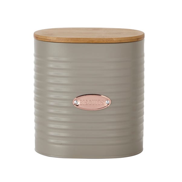 Metal Grey and Copper Biscuit Canister image 1 of 2