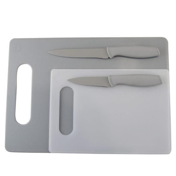 Chopping Board & Soft Grip Knife Set Grey