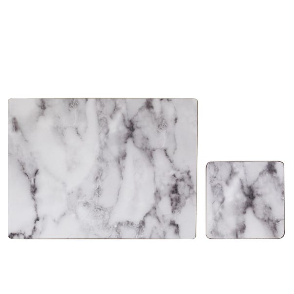 Set of 4 White Marble Effect Placemats & Coasters image 1 of 1