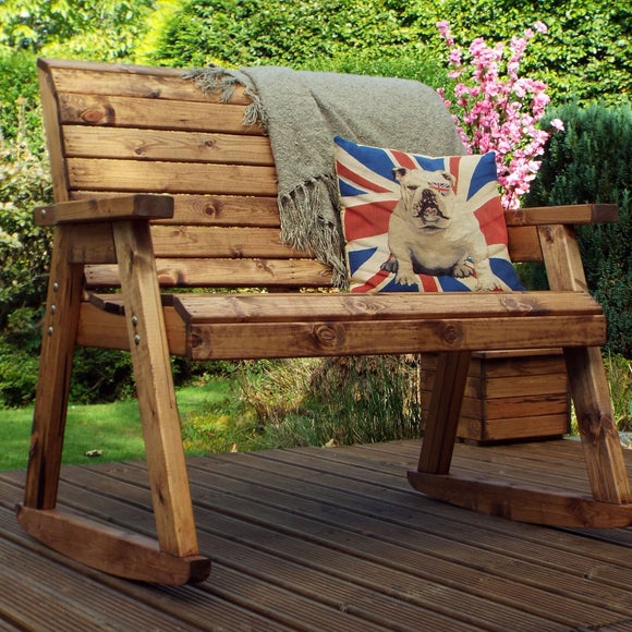 wooden rocking bench garden