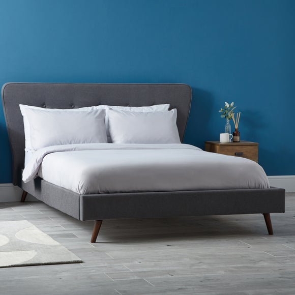 Mid Century Upholstered Bed Dark Grey Dunelm