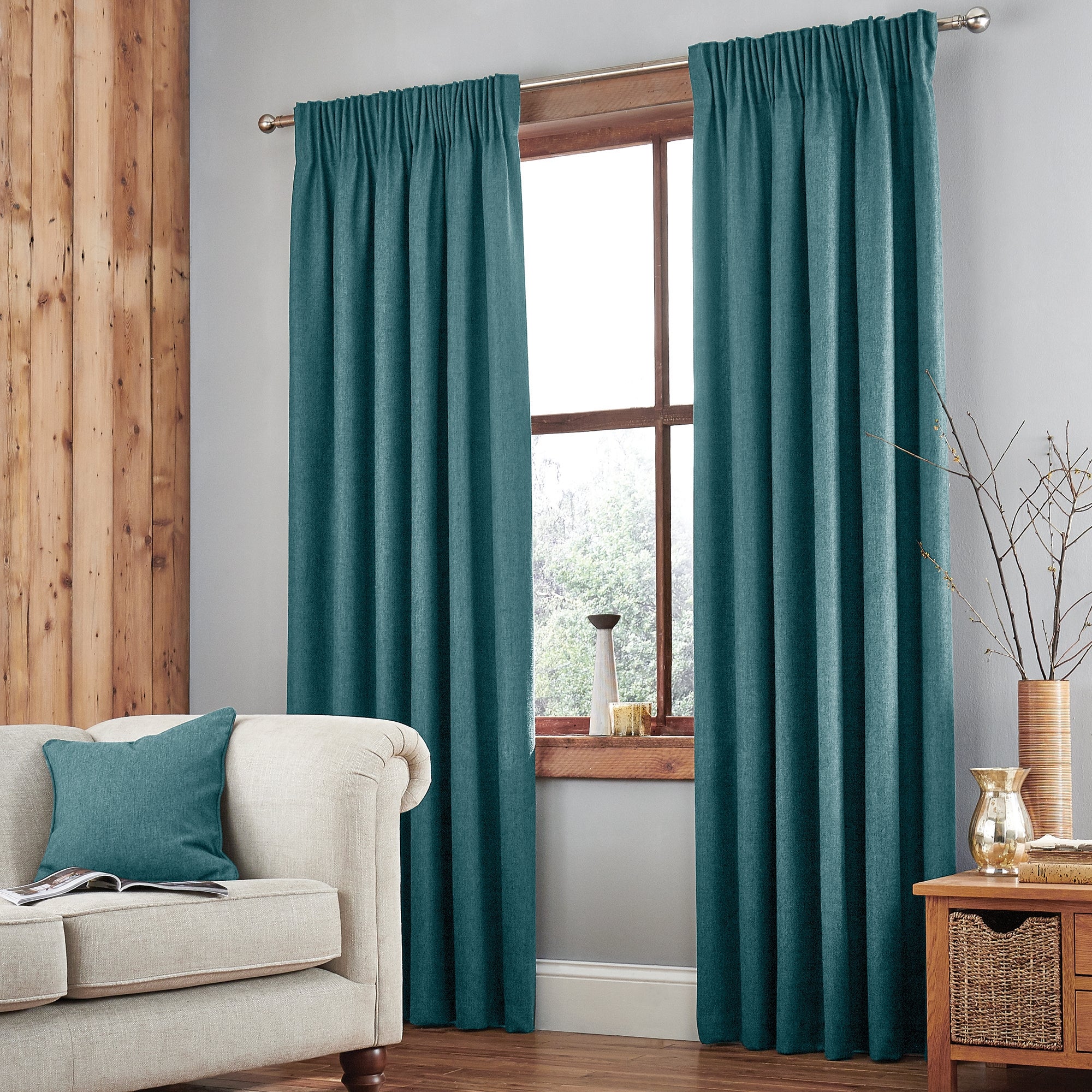 Jennings Peacock Thermal Pencil Pleat Curtains | Dunelm