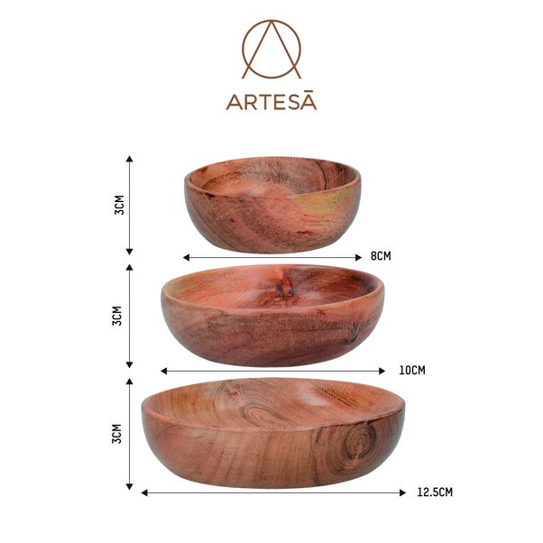 Mikasa Drift Set of 3 Wooden Bowls Brown