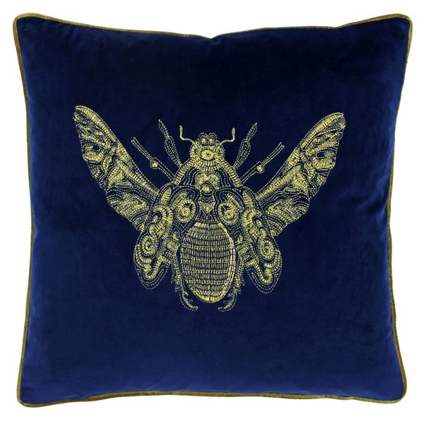 Paoletti Cerana Blue Bee Velvet Cushion image 1 of 5