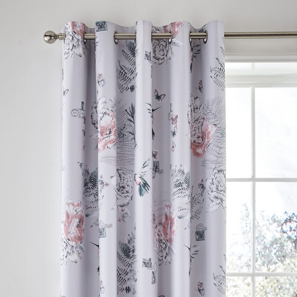 Heavenly Hummingbird Grey Blackout Eyelet Curtains image 1 of 5