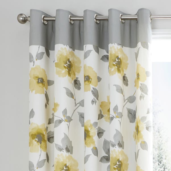 Adriana Ochre Fl Eyelet Curtains Dunelm Adriana Ochre Fl Eyelet Curtains, Yellow Grey Curtains