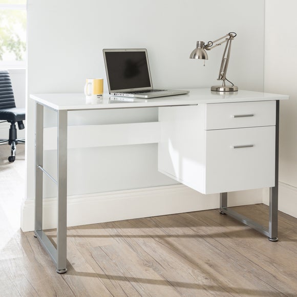 White modern deals desk with storage