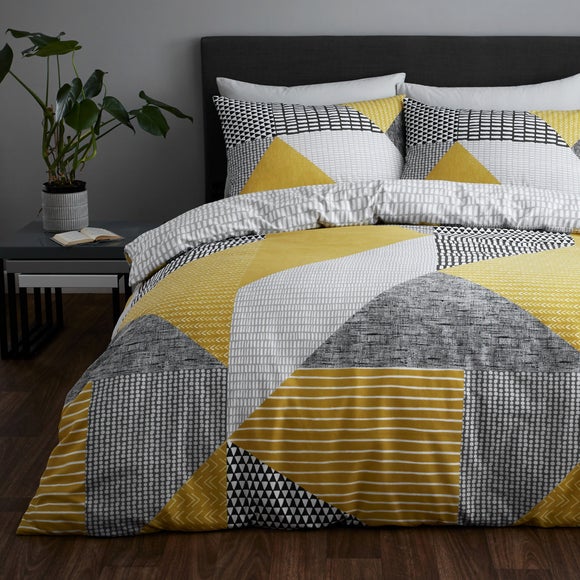 Ochre Duvet Covers Geometric Print Reversible Grey Quilt Cover Bedding Sets 