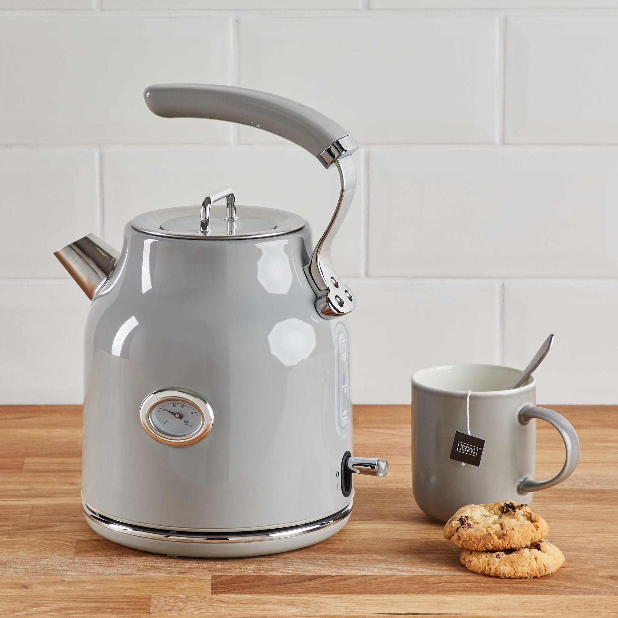 Retro 17l 3kw Grey Kettle Grey And Silver