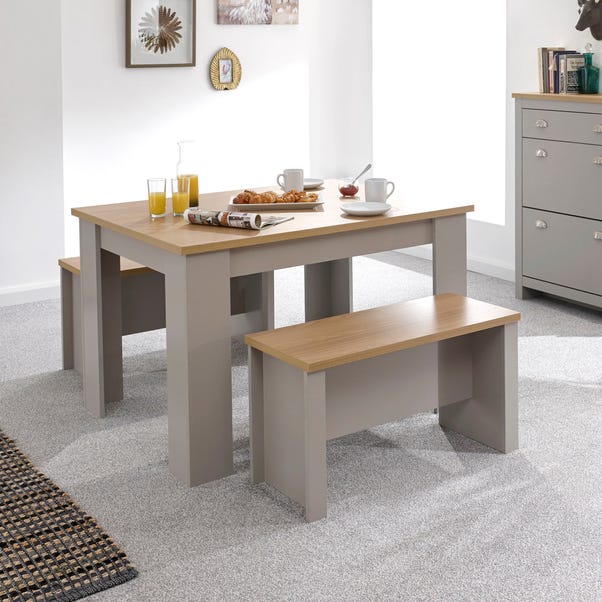 Lancaster 120cm Dining Table And Bench, Grey Oak Dining Table And Bench Set
