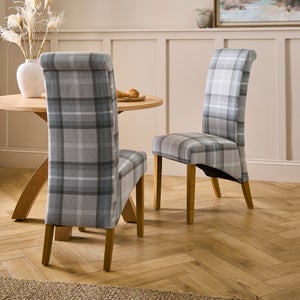 Set Of 2 Chester Dining Chairs- Woven Check Fabric
