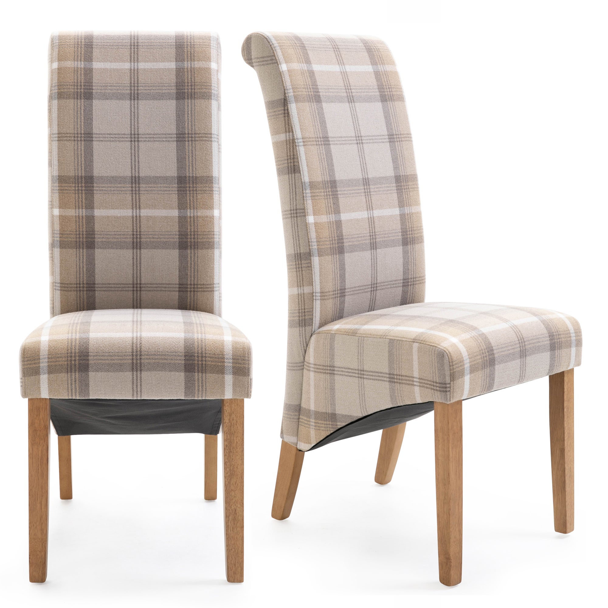 Chester Set Of 2 Dining Chairs Woven Check Fabric Brown And White