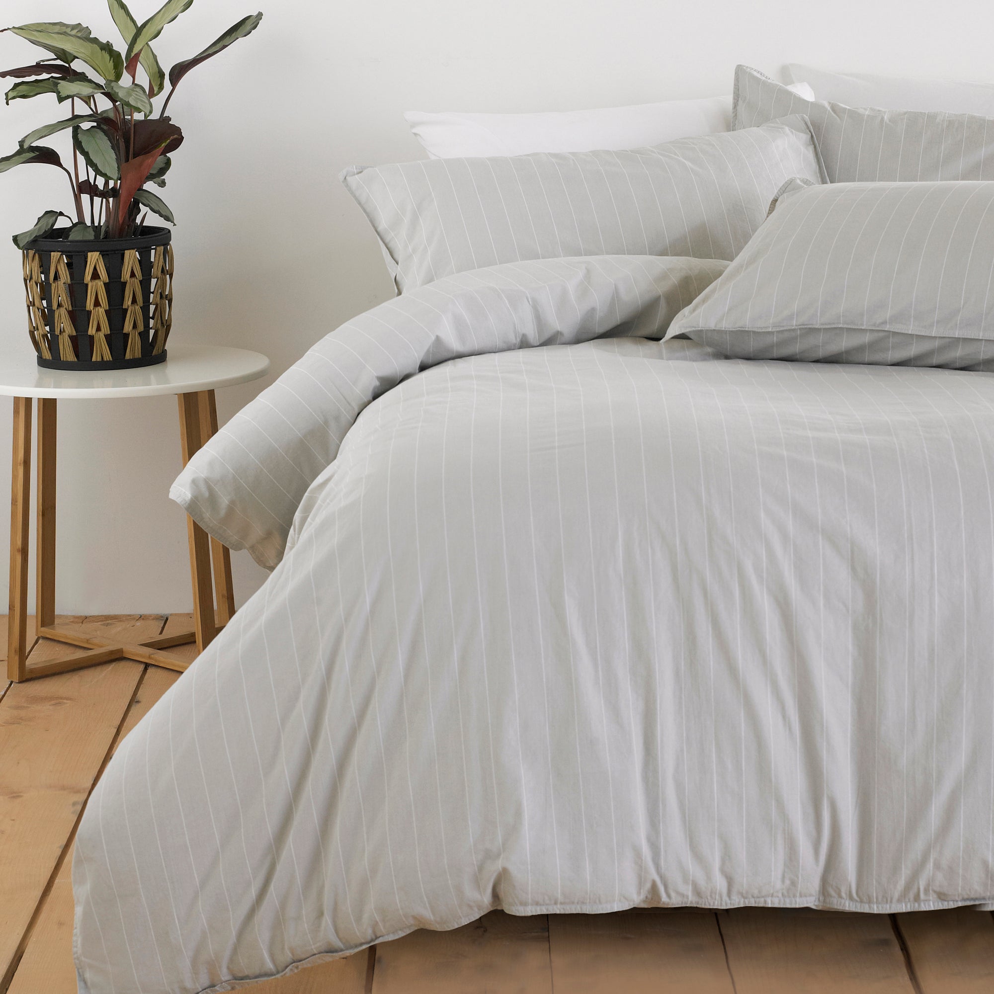 The Linen Yard Linear Grey Stripe 100 Cotton Duvet Cover And Pillowcase Set Grey