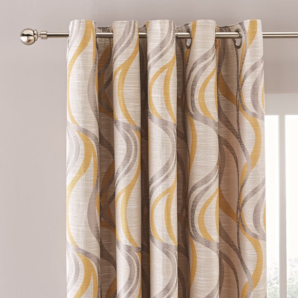 Mirage Ochre Jacquard Eyelet Curtains Dunelm