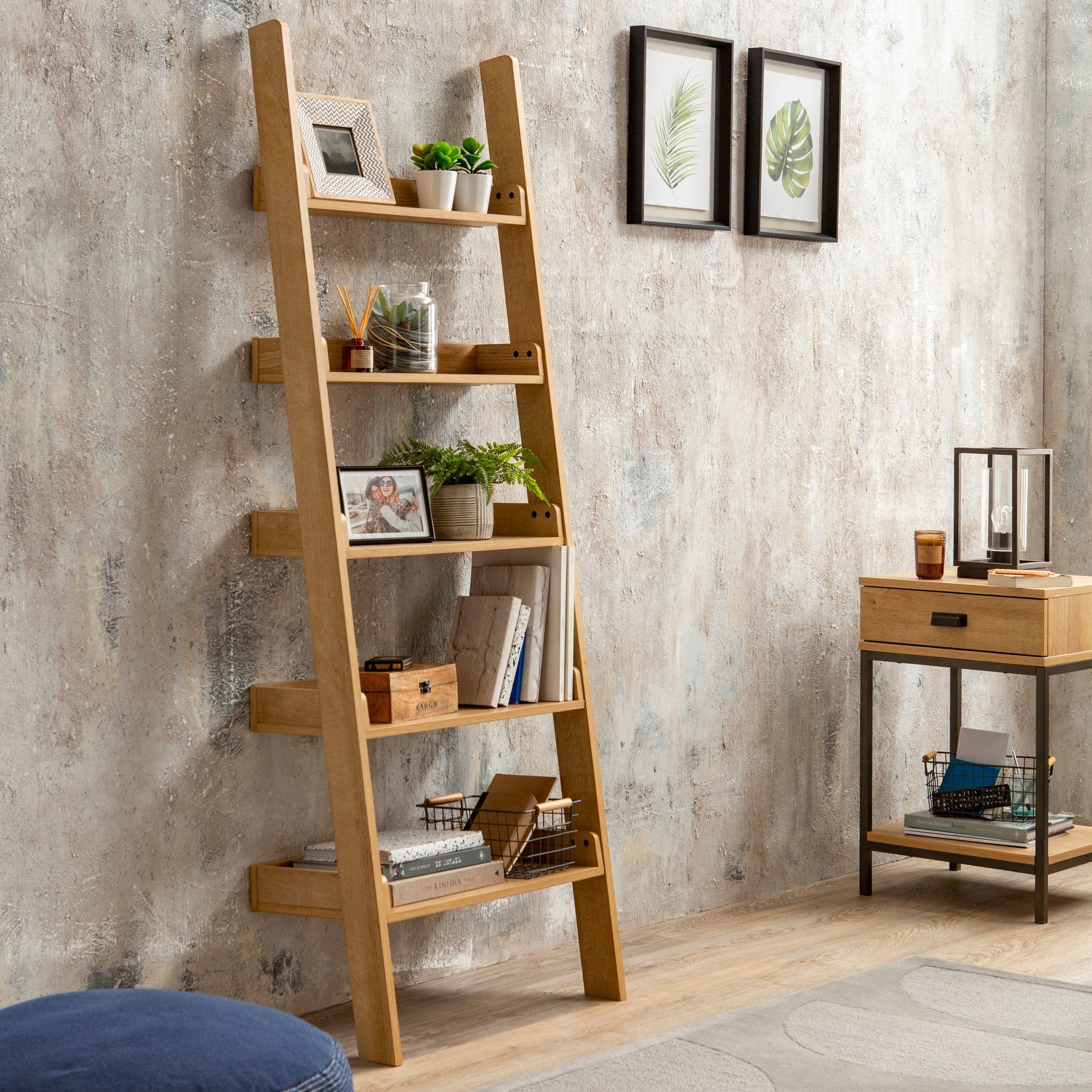 Fulton Oak Effect Ladder Bookcase Brown