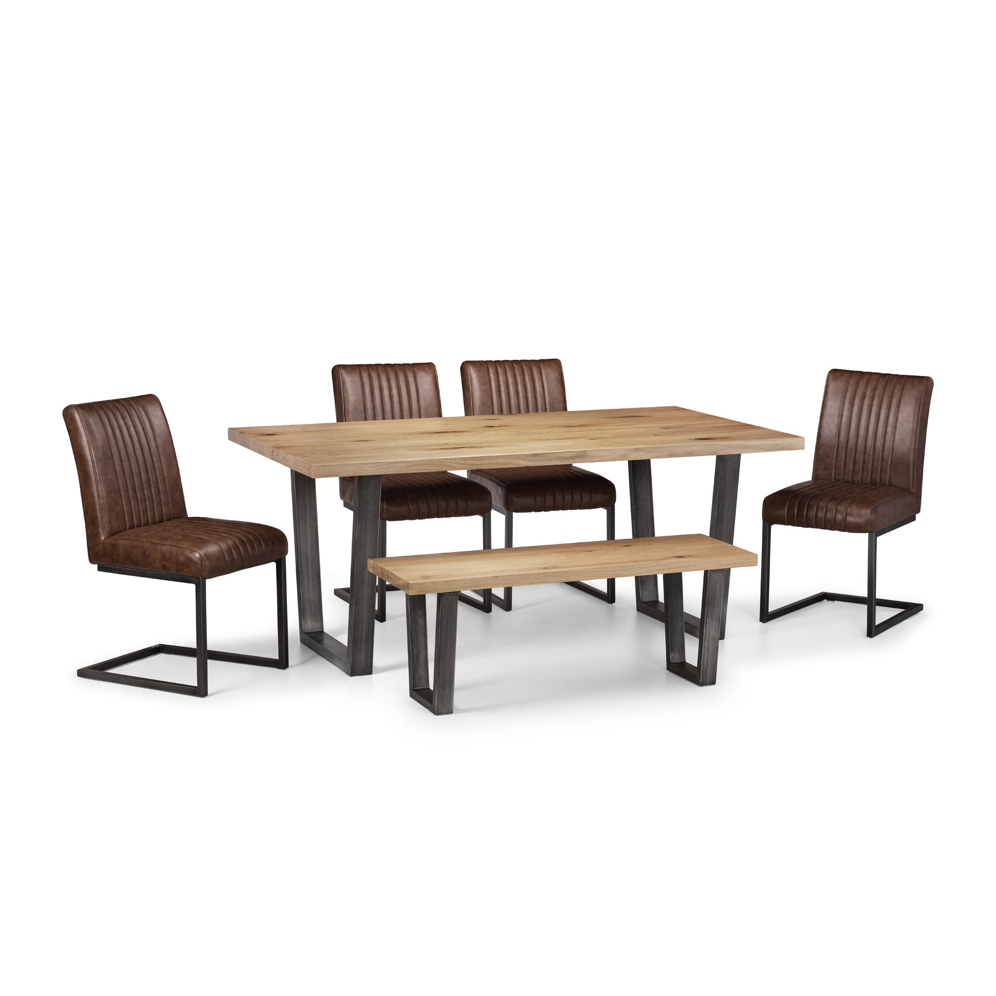 Brooklyn Oak Dining Table Set with 4 Chairs and Bench Brown
