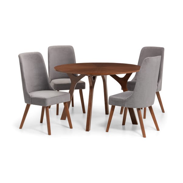 Huxley Walnut Table & 4 Chairs Set Grey