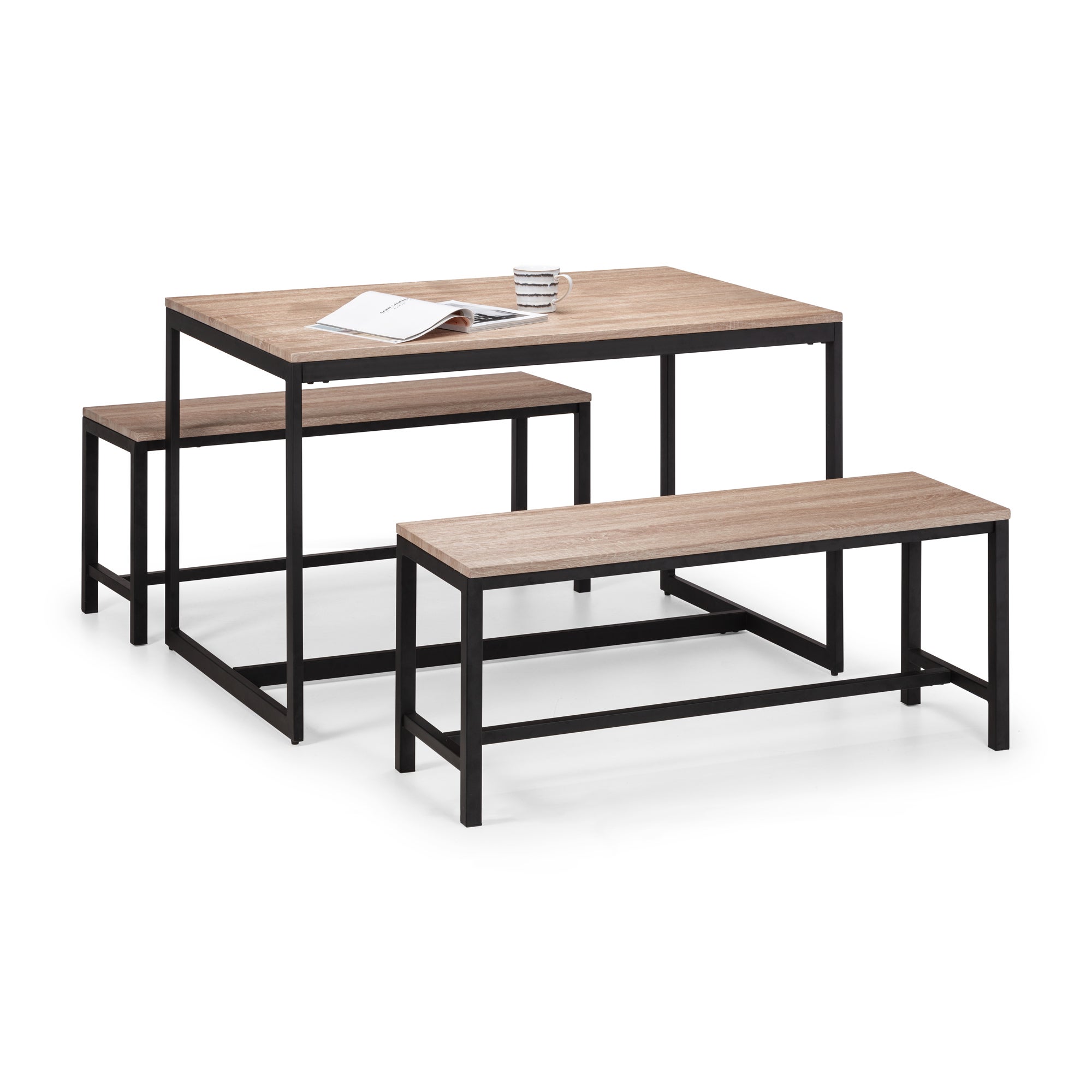 Tribeca Rectangular Dining Table with 2 Benches, Black Black