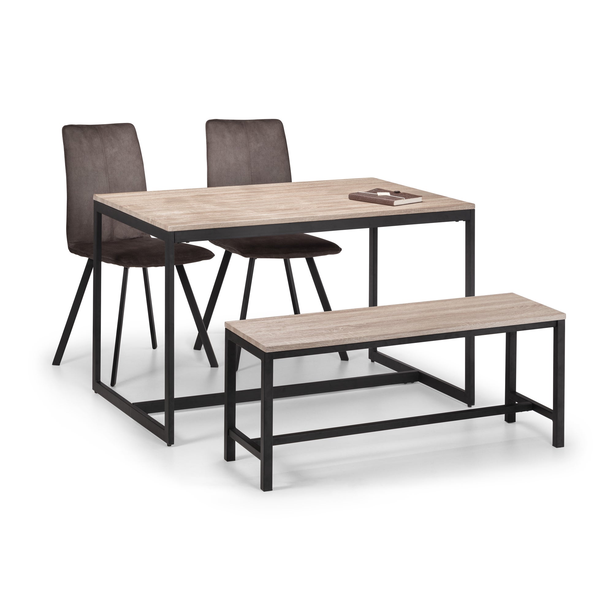 Tribeca Rectangular Dining Table with 2 Chairs and Bench, Black