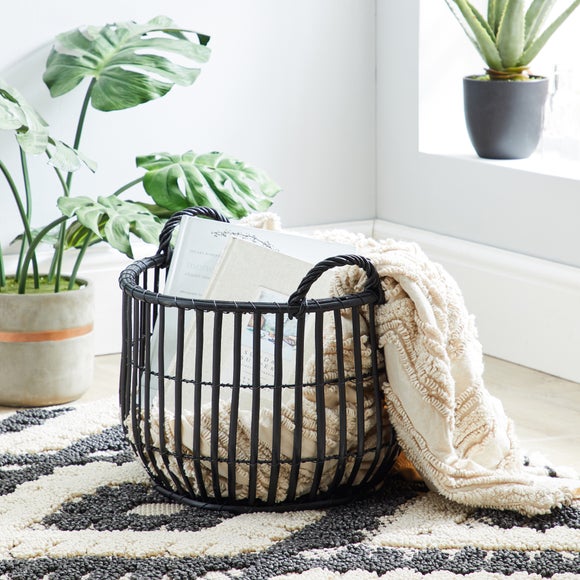 Black rattan deals storage baskets