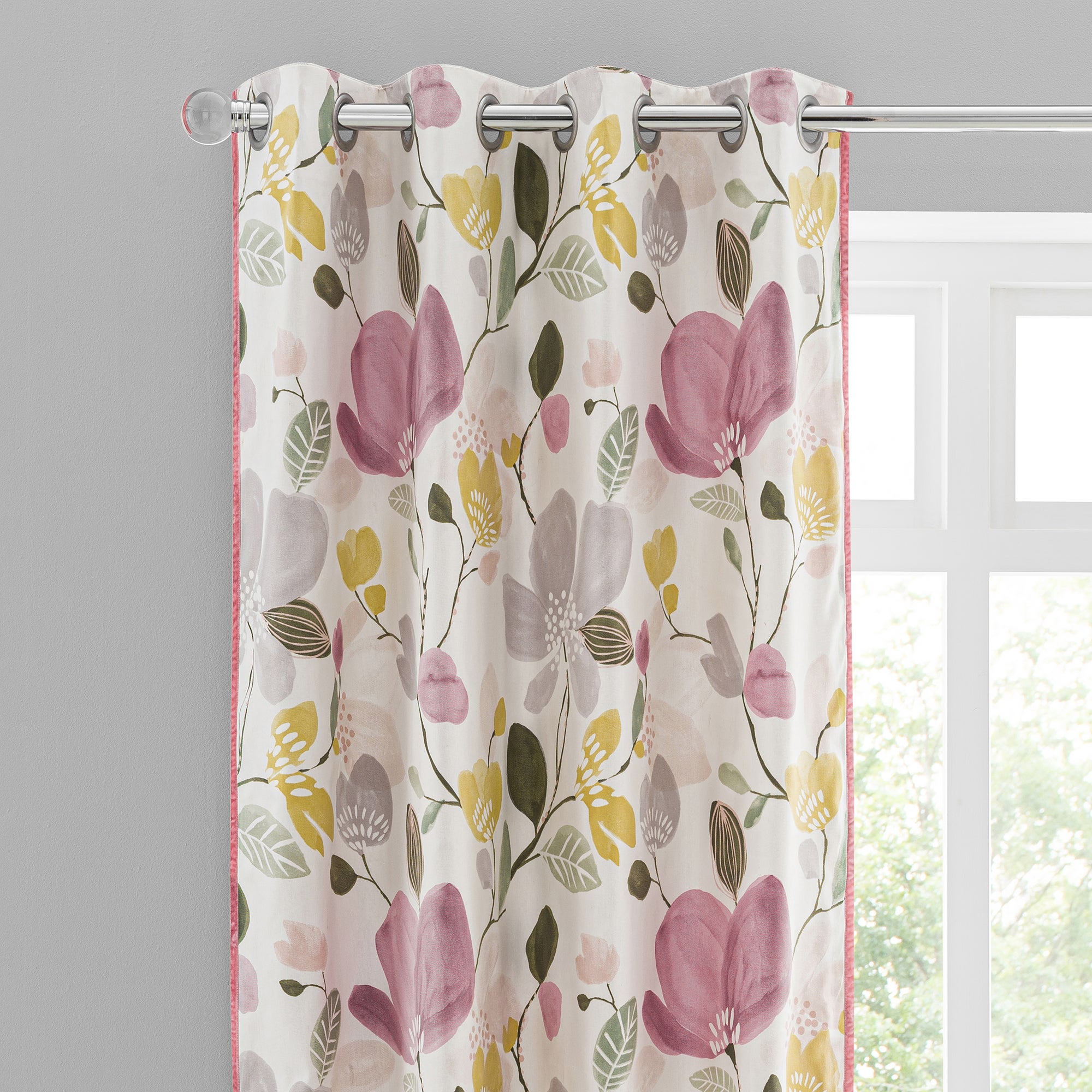 32 50 For Ida Floral Pink Eyelet Curtains Pink White And Yellow Deal Direct Co Uk