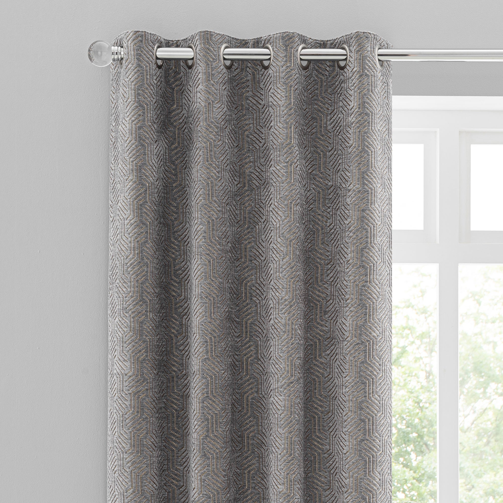 Abstract Chenille Dove Grey Eyelet Curtains | Dunelm