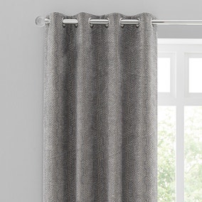 Abstract Chenille Dove Grey Eyelet Curtains