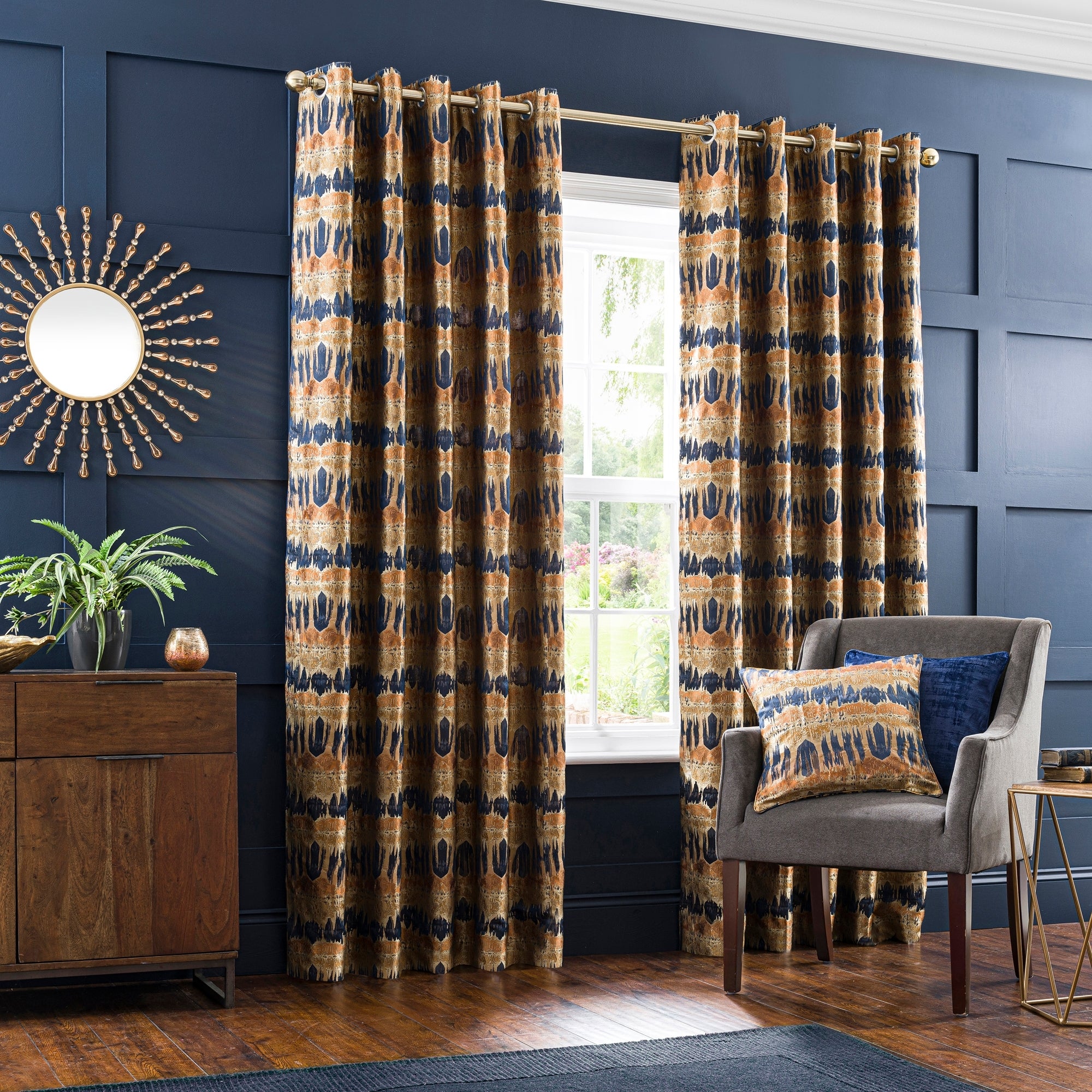 Budapest Midnight Spice Jacquard Eyelet Curtains | Dunelm